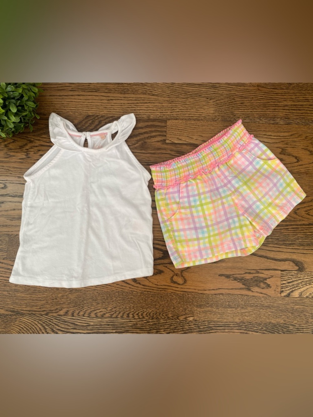 Mini Boden White Tank & Plaid Garanimals Shorts